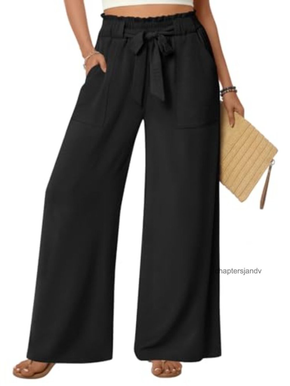Wide Leg Palazzo Pants High Waist Flowy 100% Polyester Drawstring Work